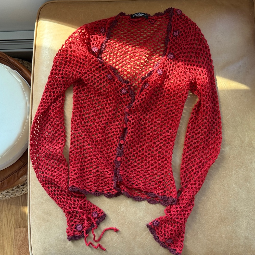 Red Crochet Cardigan